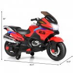 Costway 12V Kids Ride On Motorcycle Electric Motor Bike w/ Training Wheels & Light Red