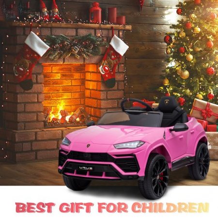 12V Kids Ride On Car with Remote Control, Licensed Lamborghini Electric Cars Motorized Vehicles for Girls Boys, Battery Powered Cars Birthday Gifts with Headlights, MP3, USB, Seat Belt, Pink