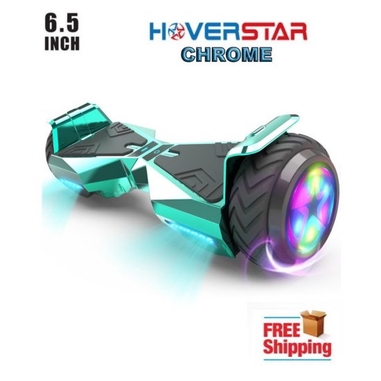 Bluetooth Hoverboard 6.5\" UL 2272 Listed Bluetooth Two-Wheel Self Balancing Electric Scooter with LED Light Chrome Turquoise