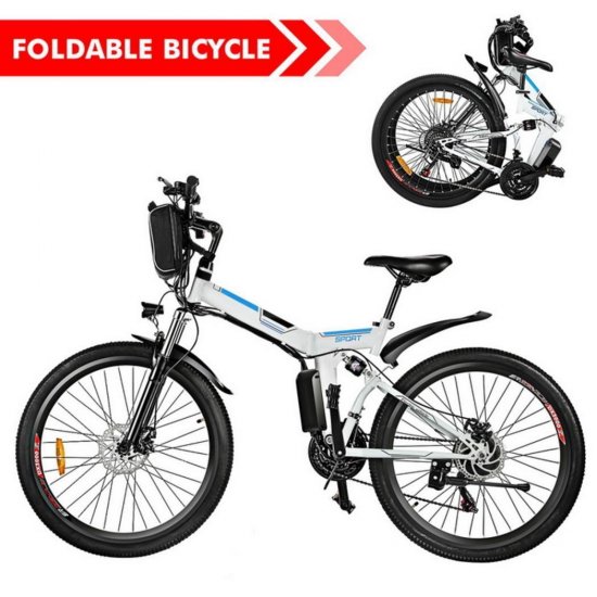 Folding Electric Mountain Bike with 26\" Super Lightweight Magnesium Alloy 6 Spokes Integrated Wheel, Large Capacity Lithium-Ion Battery (36V 250W)