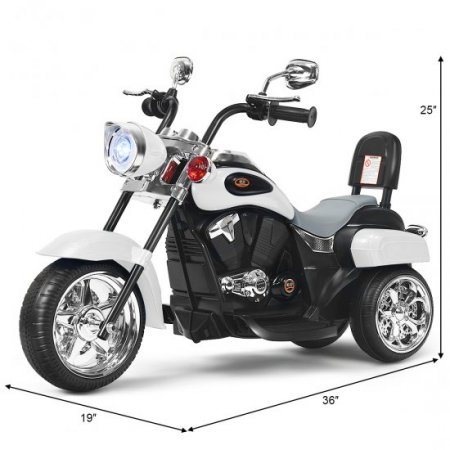 Costway 3 Wheel Kids Ride On Motorcycle 6V Battery Powered Electric Toy White