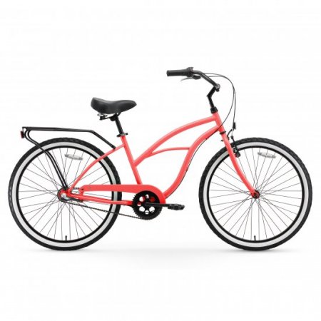 sixthreezero Around The Block Women's 3-Speed Beach Cruiser Bicycle, 26" Wheels and 17.5" Frame, Coral