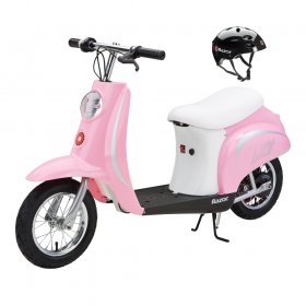 Razor Pocket Mod Miniature Euro 24V Electric Kids Ride On Scooter & Helmet, Pink