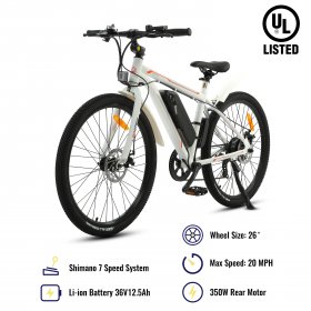 ECOTRIC 26" Adult Men Women Commuter Ebike Electric City Bicycle Bike Powerful 350W 36V / 12.5AH Removable Lithium Battery Assist Disc Brake Throttle Pedal (White) - UL Certified