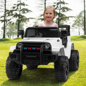 Zimtown Safety 12V Battery Electric Remote Control Car, Kids Toddler Ride On Truck Toy Motorized Vehicles, Wheels Suspension, Seat Belts, LED Lights and Realistic Horns White