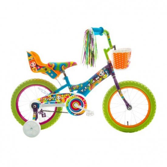 Titan Girl\'s Flower Power Princess 16 In. BMX Bike with Training Wheels, Doll Seat, Basket and Streamers