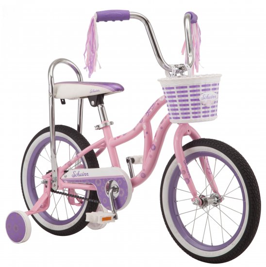 Schwinn kids bike, 16-inch wheel, training wheels, girls, pink, banana seat