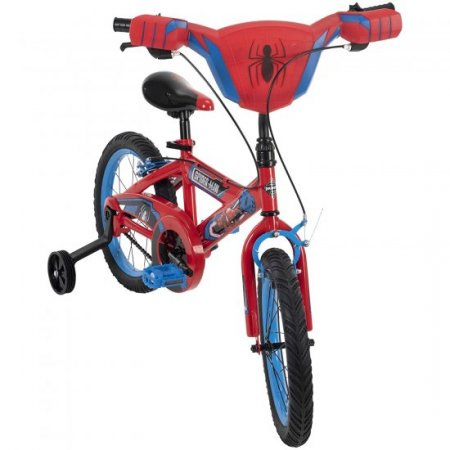 Huffy Marvel Spider-Man Kid Bike Quick Connect Assembly, Handlebar Plaque & Training Wheels, 16" Wheel, Red