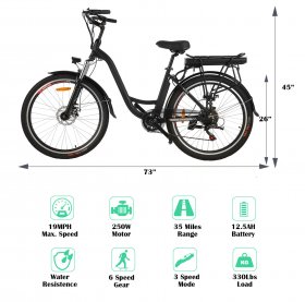 26" Electric Cruiser Bicycle with 12.5Ah Large Capacity Battery Women