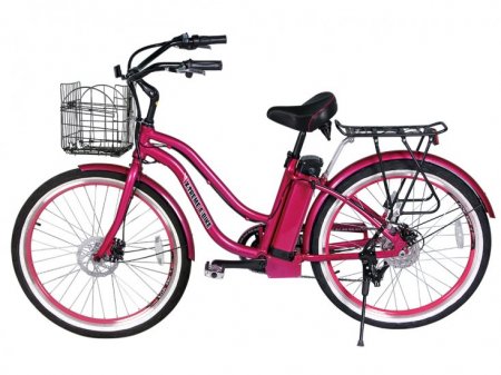 X-Treme Malibu 24 Volt ELITE Beach Cruiser Lithium Battery Electric Bicycle Long Range Electric Bike, Pink