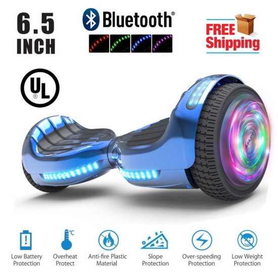Flash Wheel Certified Hoverboard 6.5\" Bluetooth Speaker with LED Light Self Balancing Wheel Electric Scooter - Chrome Blue