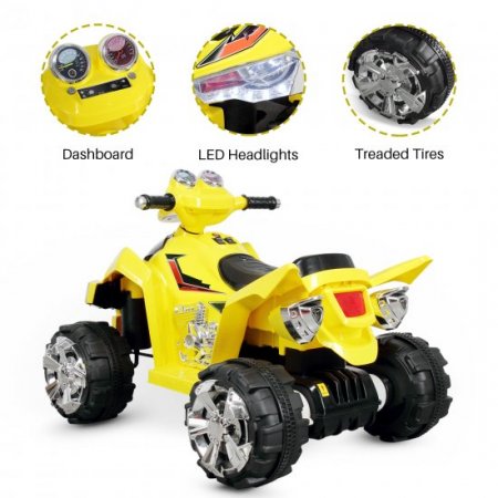 Kidzone Kids Ride on ATV Car 12V Battery Powered Electric 4-Wheeler 2 Speed Kid Quad Bike LED Headlights, ASTM F963