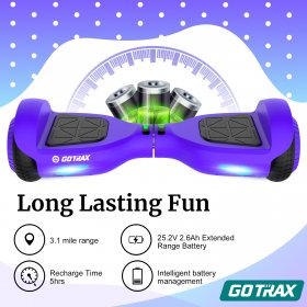 GOTRAX Edge Hoverboard Self Balancing Scooter with 6.5 inch Wheels and LED Headlights, 25.2V 2.6Ah Big Capacity Lithium-Ion Battery up to 3.1miles, Dual 200W Motor up to 6.2Mph Purple