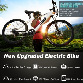 Generic 27.5 In. 36V Electric Mountain Bike, 350W E-Bike for Adults, Commuter Bicycle with Removable Battery, Professional Shimano 21-Speed Gears Dirt Riding Bike