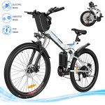 26'' Folding Electric Bike 21 Speed Electric Mountain Bicycle for Adults, Lightweight E-Bike with 36V 8AH Removable Lithium-Ion Battery Premium Full Suspension Moped City Commuter