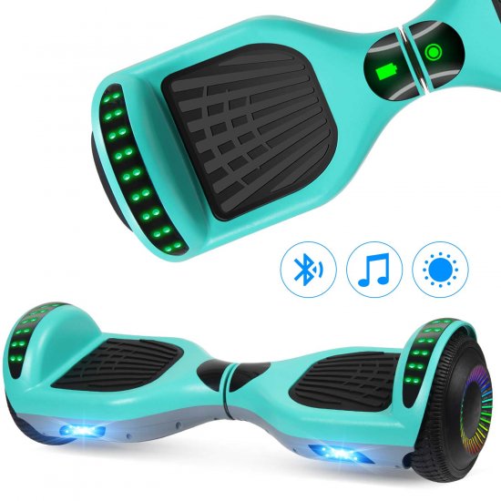 Hovsco Hoverboard Two-Wheel Self Balancing Scooter 6.5\" with Bluetooth Speaker and LED Lights Electric Scooter Without Free bag for Adult Kids Gift, Green and Grey
