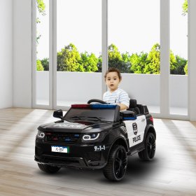 Zimtown Kids Ride On Car Police Electric Car Double Drive 12V Battery Motorized Vehicles Children's Best Toy Car Safe w/ Remote Control, 3 Speeds, Music, Seat Belts, LED Lights