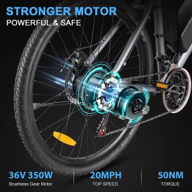 Vivi Electric Bike 350W Electric Mountain Bicycle for Women&Men, 26'' E-Bike with 36V 10.4Ah Removable Battery and Front Rear Disc Brake, Professional 21 Speed Gears up to 20MPH