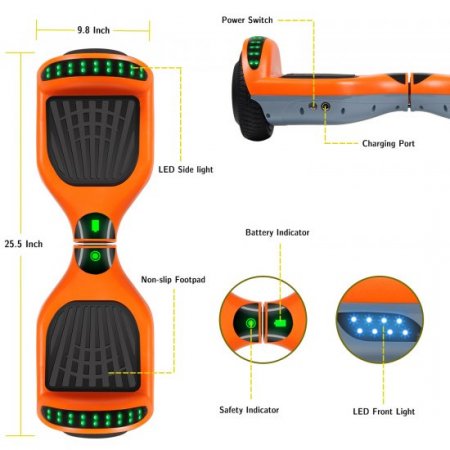 CBD Bluetooth Hoverboard Self Balancing Scooter 6.5"with LED Lights Hoverboard for Kids Adult Gift Orange and Gray