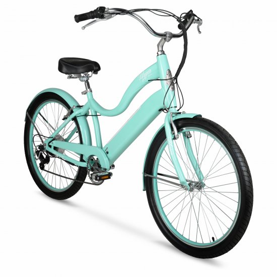 Hyper Bicycles Pedal Assist Woman\'s Electric Cruiser Bike, 26\" Wheels, Turquoise