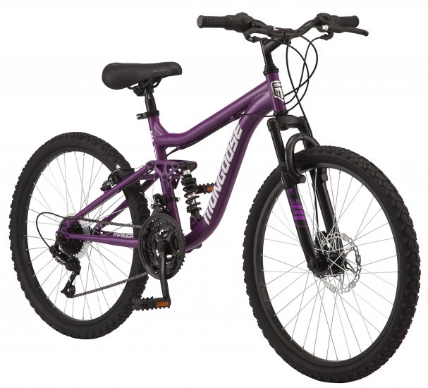 Mongoose Major Mountain Bike, 24-inch wheels, 21 speeds, purple.