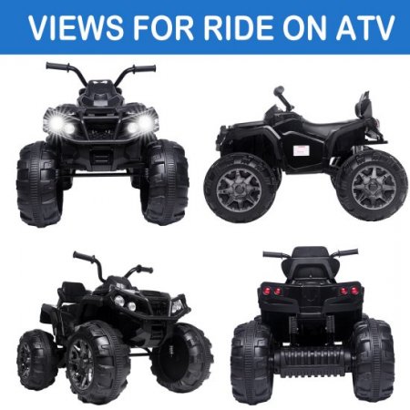 Quad ATV Ride On Cars for Kids, Battery Powered 12 Volt Ride ON Toys, 4 Wheeler ATV Ride ON Cars with LED Lights, MP3 Player, Electric Motorcycle for 3-4 Years Old Boys Girls Gifts, Black