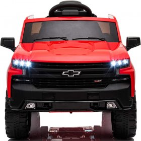 Electric Vehicles for Kids, Chevrolet Silverado 12V Ride on Toys with Remote Control, Power 4 Wheels Ride on Cars for Boys Girls, Red Ride on Pick up Truck, LED Lights, MP3 Music, Foot Pedal