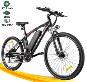 VIVI 500W Electric Bike Electric Mountain Bike 27.5"Ebike, 21-Speed Gear Electric Bicycle with Removable 48V 10AH Battery, Commuter Bicycle for Adult Men Women