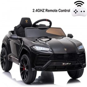 12 Volt Ride on Toys with Remote, Lamborghini Electric Ride on Cars for Kids, Power 4 Wheels Electric Vehicle with LED Lights, Music, Horn, Battery Cars Gift for 3-5 Years Girls Boys, Black