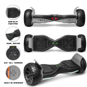 CHO 8.5" Off Road Hoverboard Two Wheels Smart Electric Self Balancing Scooter with Built in Speaker LED Light Black