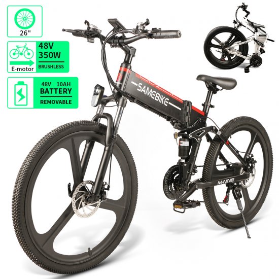 SAMEBIKE 26\" Electric Mountain Bike 350W 48V 10AH, Folding Electric Bicycle for Adults with Shimano 21 Speed & LED Display