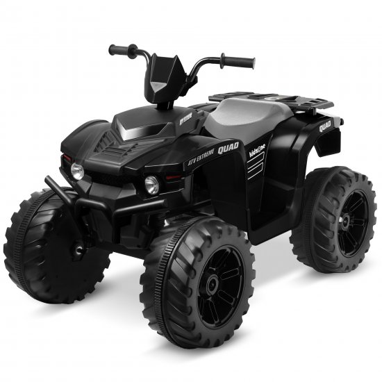 Kidzone 12V Electric Kids Ride-On Car ATV with DIY License Plate, 4 Big Wear Resistant Tires, MP3, 2 Speeds, LED Lights, Bluetooth, Radio, Black