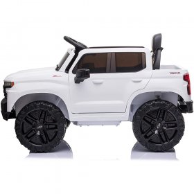 Licensed Chevrolet 12V Ride on Toys for Kids, Power 4 Wheels Ride on Truck w/ Remote Control, Toddler Electric Motorized Vehicles Ride on Cars Christmas Gifts for Girls Boys, Spring Suspension, White