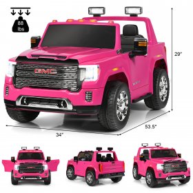 12V 2-Seater Licensed GMC Kids Ride On Truck RC Electric Car w/Storage Box Pink