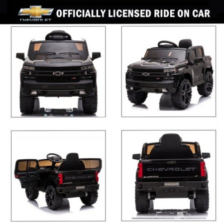 Chevrolet Silverado Ride on Toys with Remote Control, Kids Ride on Cars Electric Vehicles, Power 4 Wheels Car with LED Lights, MPS Player, 3 Years Old Boy Toys Girl Toys, Birthday Gifts, Black