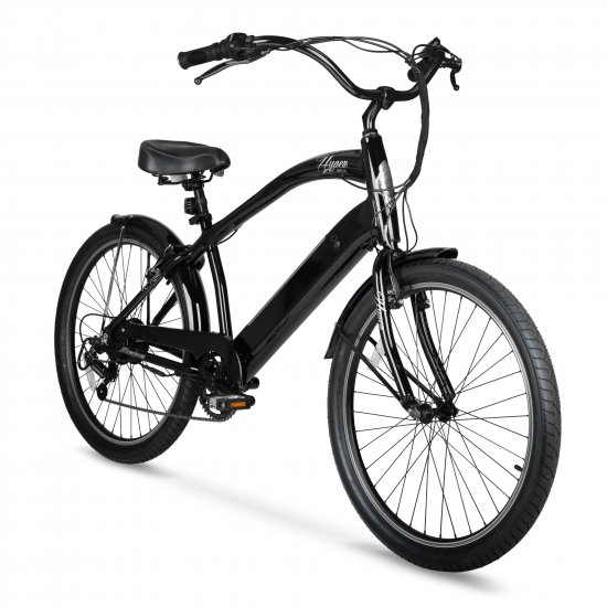 Hyper Bicycles Pedal Assist Men\'s Electric Cruiser Bike, 26\" Wheels, Black