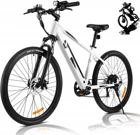 27.5'' Electric Bike, Adult Electric Mountain Bicycle 350W Commuter Bicycle with 36V/10.4Ah Removable Lithium-Ion Battery, Fast Charge, Shimano 21-Speed and Suspension Fork