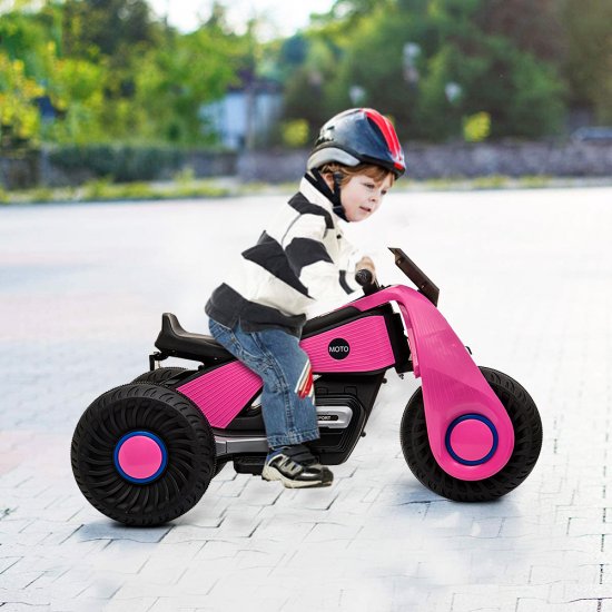 6V Kids Ride On Motorcycle Car Battery Powered 3 Wheels Bicycle Electric Toy, Double Drive Ride On Toys Motorized Cars for Kids, Christmas Gifts Car for Boys Girls 1-4 to Ride on Park, Pink