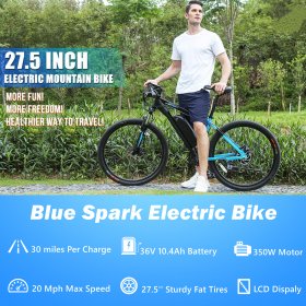 27.5" 350W Electric Mountain Bike for Adults 24 Speed E-Bike with Removable 36V 10.4Ah Lithium-Ion Battery, Electric Commuter Bicycle Blue Spark