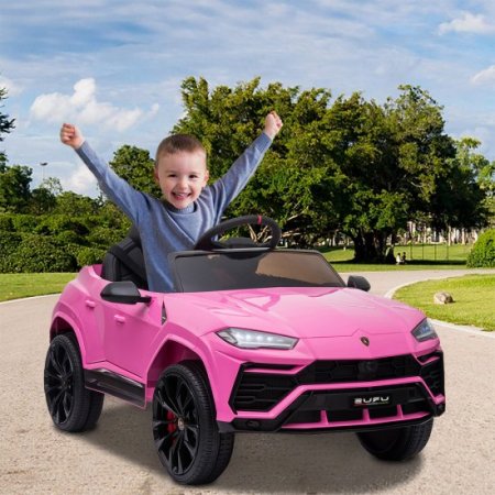 12V Kids Ride On Toys for Boys Girls, YOFE Licensed Lamborghini Kids Ride On Car, Battery Powered 4 Wheels Electric Ride on Vehicles for Kids, Kids Electric Car w/ 3 Speed, LED Light, MP3, Pink