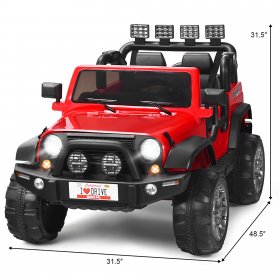 Costway 12V Kids Ride On Car 2 Seater Truck RC Electric Vehicles w/ Storage Room Red