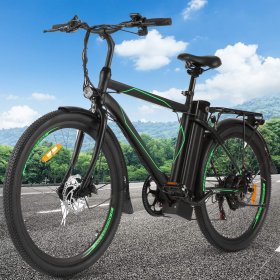 26" Electric Cruiser Bike for Adult with Removable 10AH Battery Adults City Ebike and 6 Speed Gear Electric Bicycle