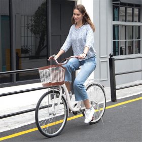 WMHOK White 26 Inch Classic Bicycle Retro Bicycle Beach Cruiser Bicycle Retro Bicycle