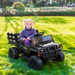 12V Electric Ride On Car with Trailer for Girls Boys 3-5, 3 Speeds Electric Vehicles w/ Remote Control, LED Lights Kids Ride on Toys for Christmas Gifts to Ride on Pavement, Grass, Mud, Black