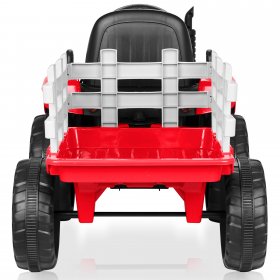 Kidzone 12V Kids Ride On Electric Tractor With Trailer W/LED Lights USB & Bluetooth, Red