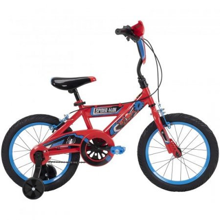 Huffy Marvel Spider-Man Kid Bike Quick Connect Assembly, Handlebar Plaque & Training Wheels, 16" Wheel, Red