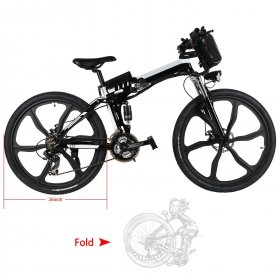 26" 21 Speed 36V Folding Electric bike Mountain Bicycle with Removable Lithium-ion Battery Integrated Mens Electric Bike, With Bright LED headlamp and horn for Adults