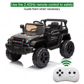 Zimtown Safety 12V Battery Electric Remote Control Car, Kids Toddler Ride On Truck Toy Motorized Vehicles, Wheels Suspension, Seat Belts, LED Lights and Realistic Horns Black