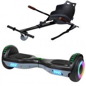 Bluetooth Hoverboard with Hoverboard Seat Attachment Go Kart Electric Self-Balancing Scooter Hoverboard for Kids Black-Gray