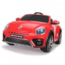 TOBBI Beetle Style Kids Electric Ride on Car with Remote Control, 12V Battery Powered Motorized Vehicle Kids Car, Suspension, Music, LED Lights, Bluetooth Player, Red